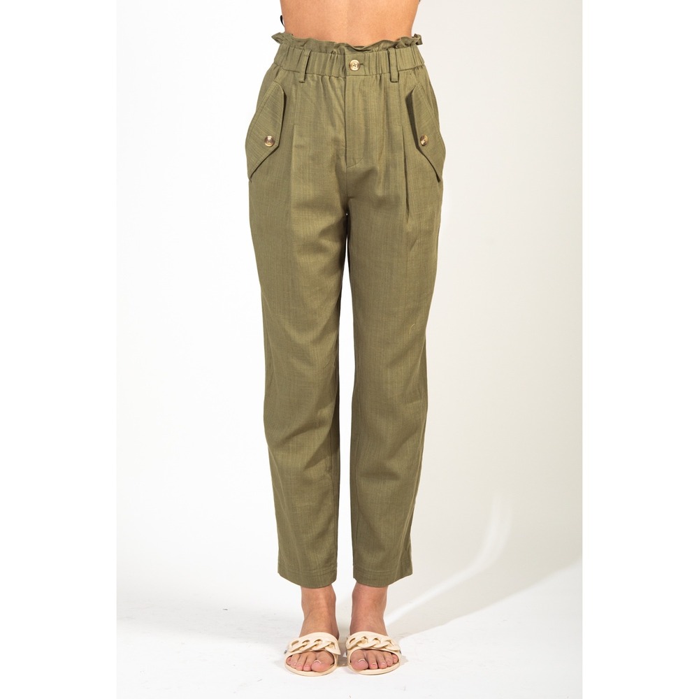 New In Women's Straight Leg Linen Blend Paper Bag Pants Size S - Picture 7 of 7